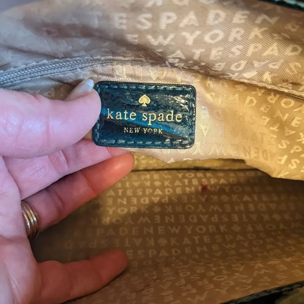 Kate Spade forest green patent leather shoulder bag purse, with bow
